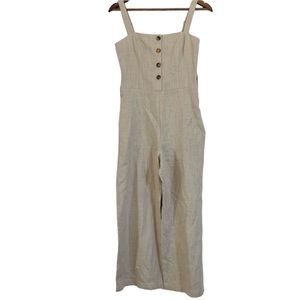 Staud Linen Jumpsuit Womens Size 2 Tan Button Strapless